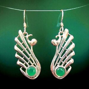 Green Chalcedony And Sterling Silver Abstract Peacock Earrings
